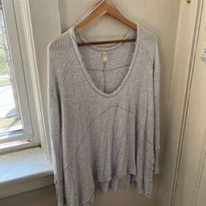 Free People Gray Waffle Knit Scoop Neck Top
